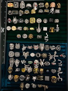 100pc Biker Punk Gothic Rings Huge Bulk Lot Skull Snake Assorted